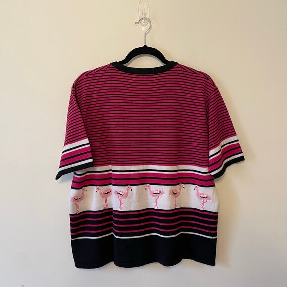 Vintage XL Terazzo short sleeve button up blouse strip flamingo kitsche pink - Picture 5 of 7